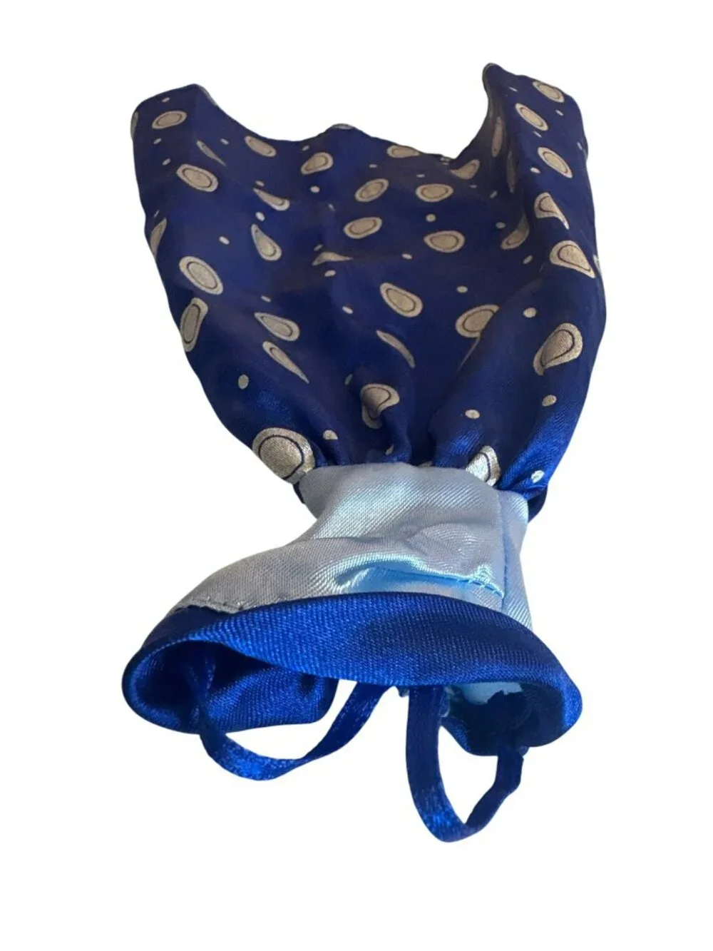 Genuine Barbie Blue Satin Polka Dot Doll Gown Dress Silver Accents Formal